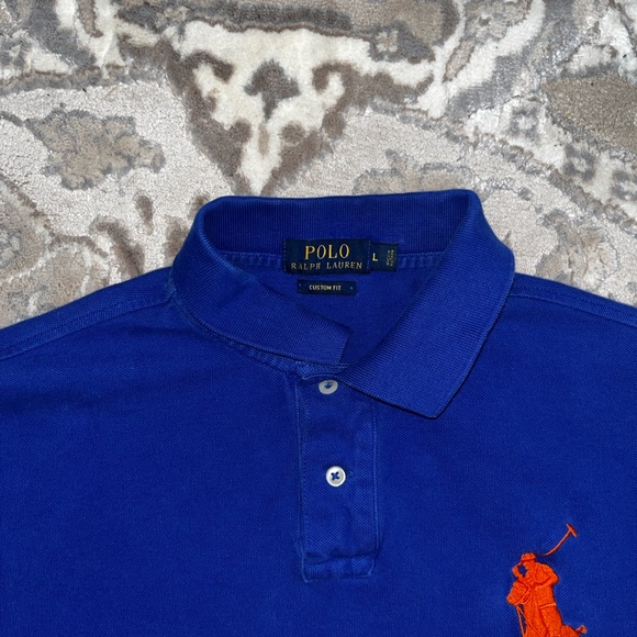 Polo by Ralph Lauren Men's Polo Shirt in Deep Blue with Orange Accents - Picture 3 of 4